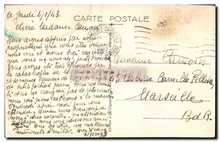 CPA Marseille un Coin du Port et l'Eglise des Accoules  — Verso