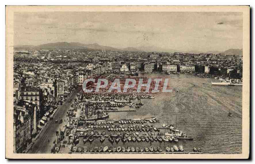 CPA Marseille le Vieux Port vu du Pont Transbordeur 