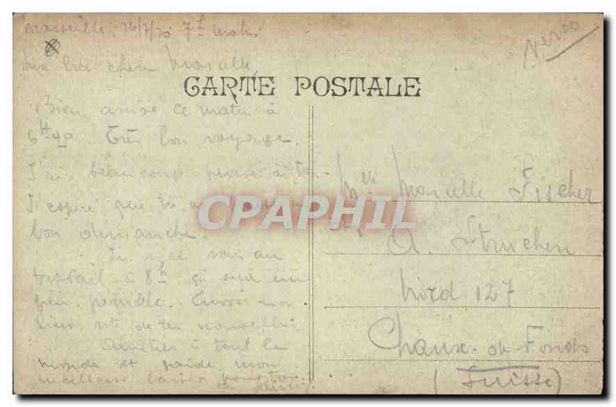 Marseille - Entrée du Port — vue du port avec phare et bateau — éditeur non identifié — Verso