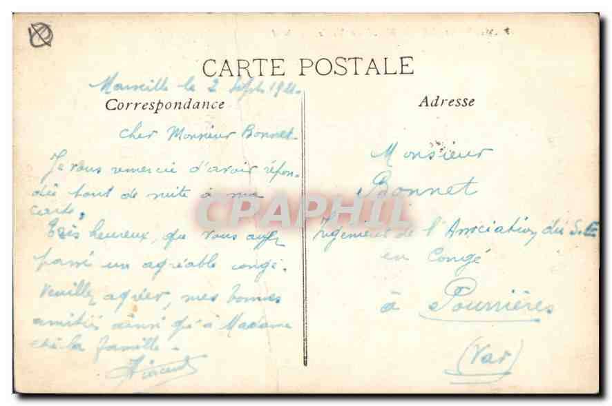 CPA Marseille Hotel de Ville  — Verso