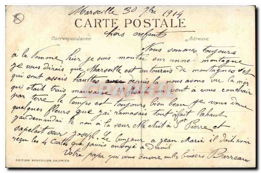 CPA Marseille L'Hotel de Ville  — Rückseite