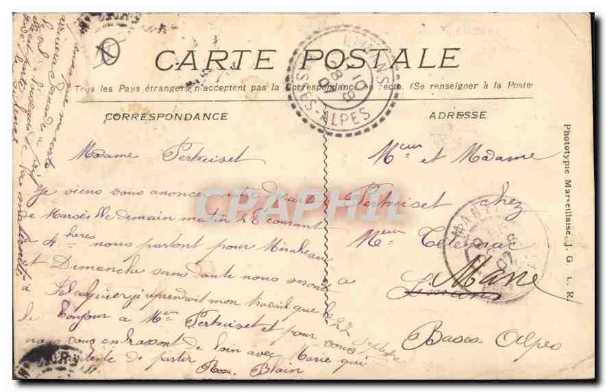 CPA Marseille La Mairie  — Rückseite