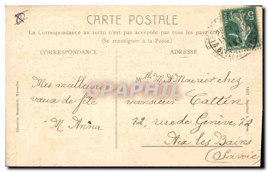 CPA Marseille L'Hotel de Ville  — Rückseite