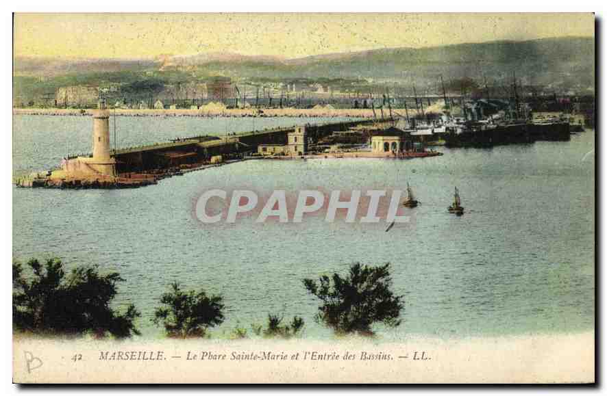 CPA Marseille le Phare Sainte Marie et l'entree des Bassins 