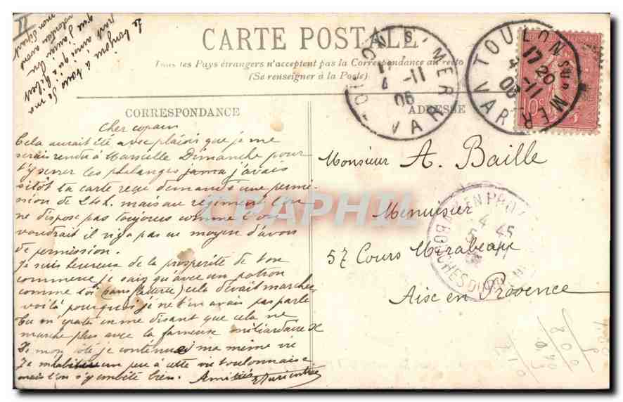 CPA Marseille le Phare Sainte Marie et l'entree des Bassins  — Verso
