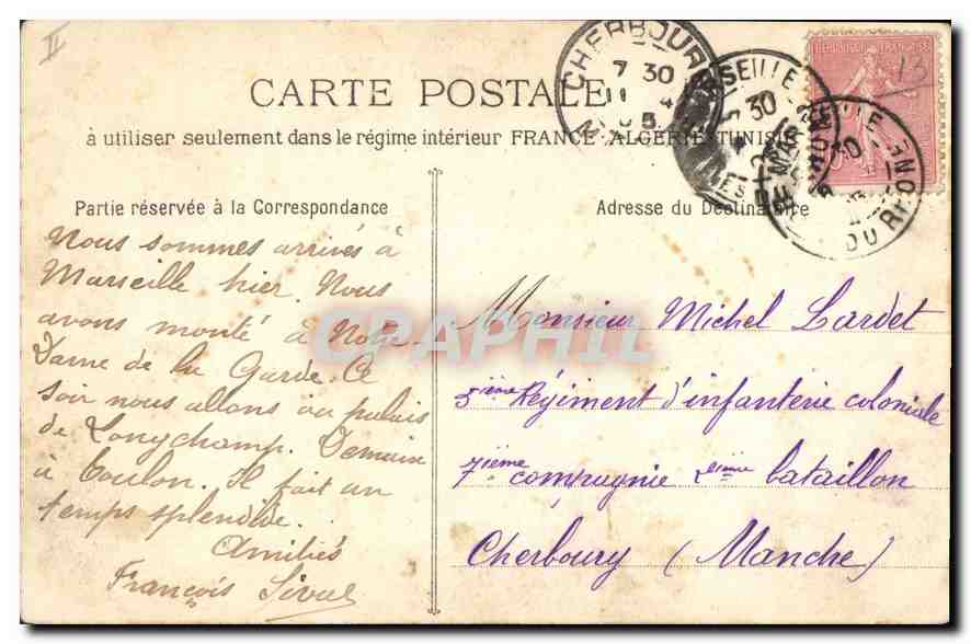 CPA Marseille le Phare Sainte Marie  — Verso