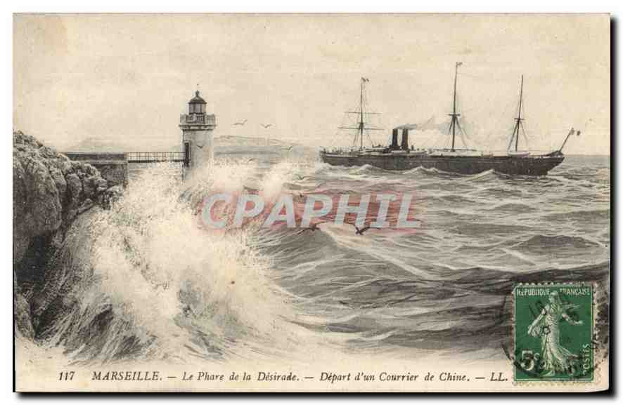 CPA Marseille le Phare de la Desirade depart d'un Courrier de Chine 