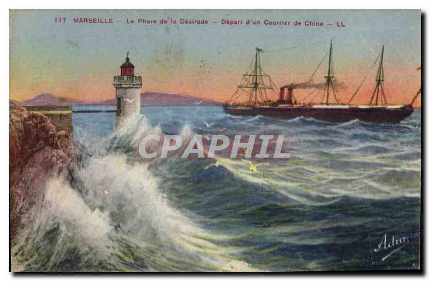 CPA Marseille le Phare de la Desirade depart d'un Courrier de Chine 