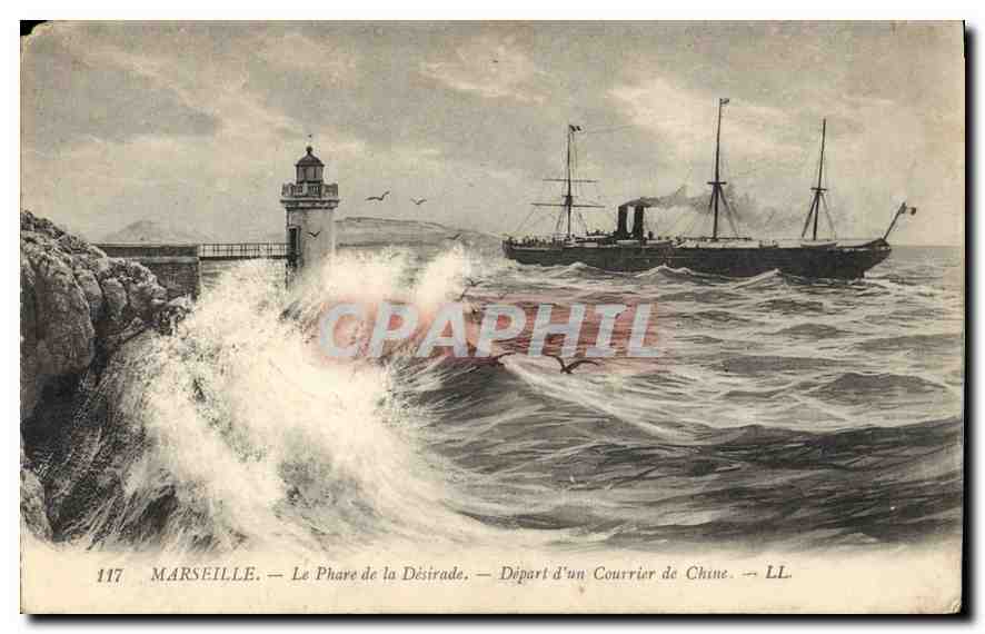 CPA Marseille le Phare de la Desirade depart d'un Courrier de Chine 