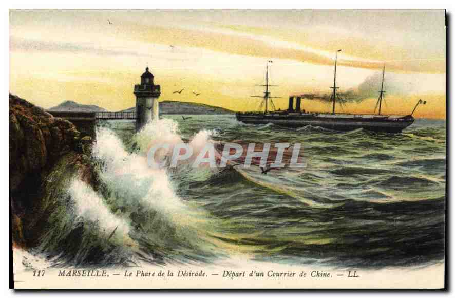CPA Marseille le Phare de la Desirade depart d'un Courrier de Chine 