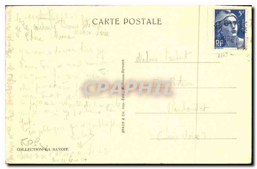 Lake Annecy — Port of Talloires and Mount Entrevernes — Braun & Cie, Imp. Edt. Mulhouse-Dornach — Back