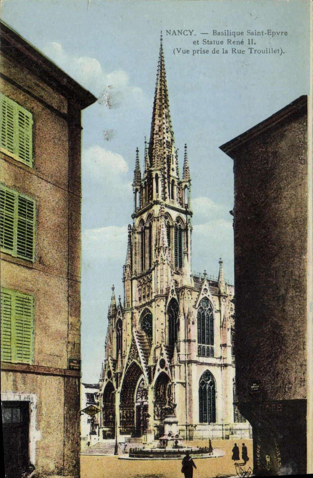 Nancy — Basilique Saint-Epvre et Statue René II — Vue prise de la Rue Trouillet