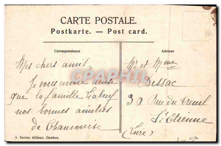 Chamonix — La Flégère — A. Serrus éditeur, Genève — Verso
