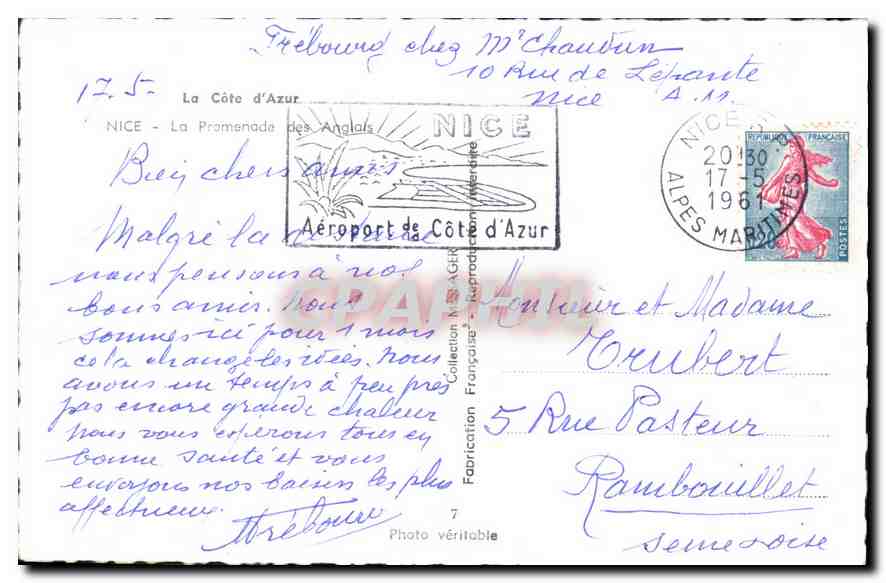 CPA La Cote d'Azur Nice La Promenade des Anglais  — Rückseite