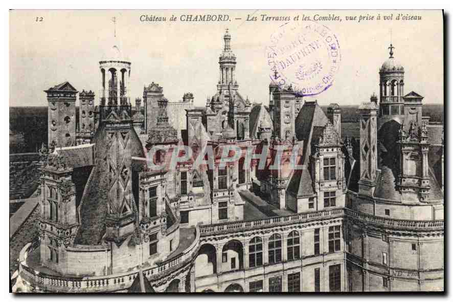 CPA Chateau de Chambord Les Terrasses et les Combles vue prise a vol d'oiseau 