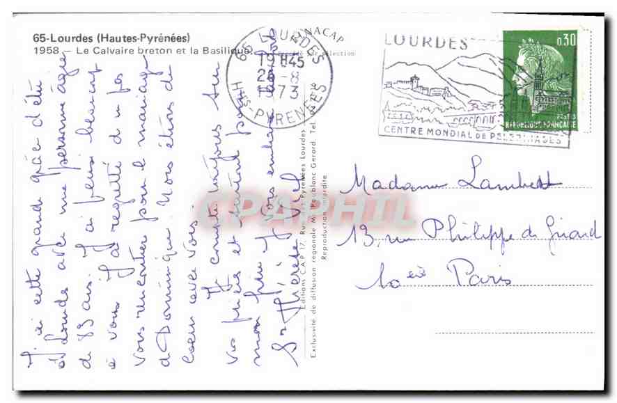 CPA Lourdes Hautes Pyrenees Le Calvaire breton et la Basilique  — Verso