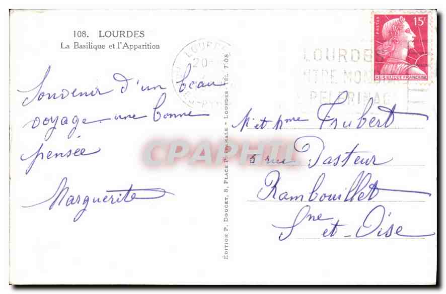 CPA Lourdes La Basilique et l'Apparition  — Verso