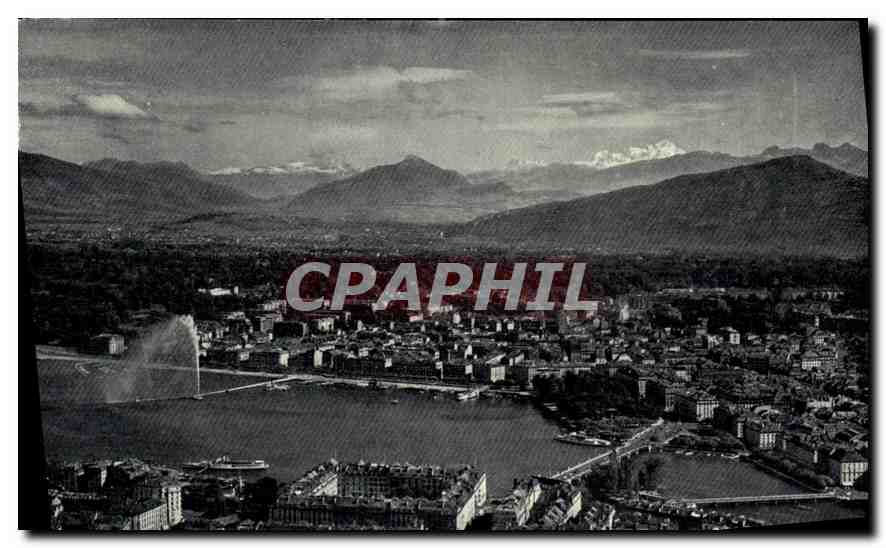 CPA Geneve Vue aerienne de la rade et du Mont Blanc 