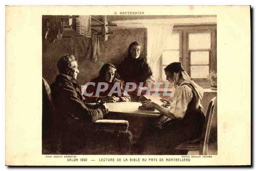 CPA G Bretegnier Salon 1890 Lecture de la Bible au Pays de Montbeliard 