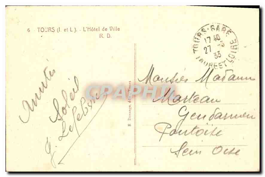 CPA Tours I et L L'Hotel de Ville  — Verso