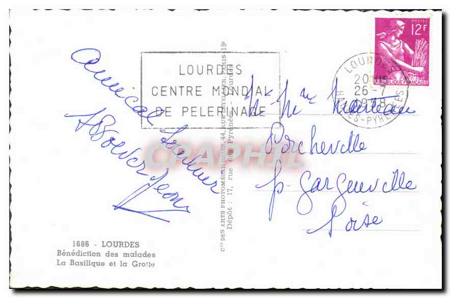 CPA Lourdes Benediction des Malades La Basilique et la Grotte  — Verso