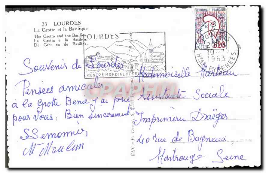 CPA Lourdes La Grotte et la Basilique  — Verso