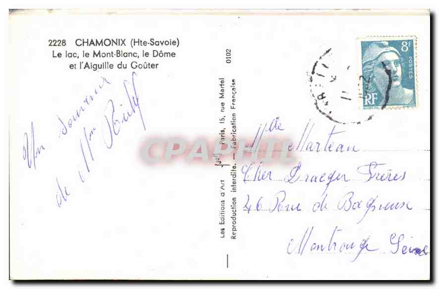 Lac du Mont-Blanc — Le lac, le Mont-Blanc, le Dôme et l'Aiguille du Goûter — Les Éditions d'Art, 2228 — Verso