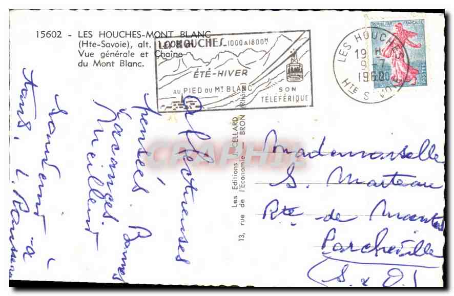 CPA Les Houches Mont Blanc Hte Savoie Vue generale et Chaine du Mont Blanc  — Rückseite