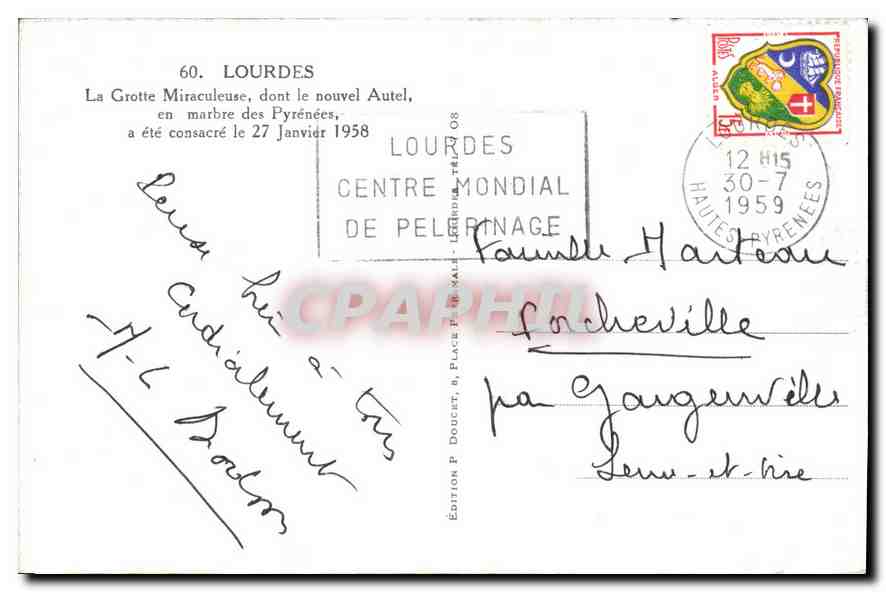 CPA Lourdes La Grotte Miraculeuse dont le nouvel Autel en marbre des Pyrenees  — Verso