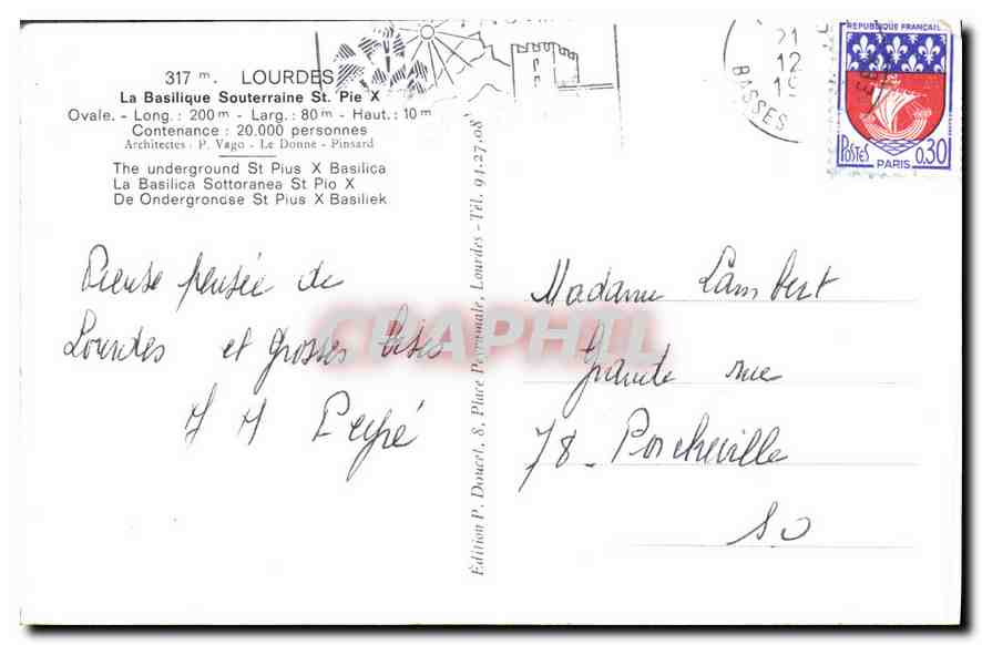 CPA Lourdes La Basilique Souterraine St Pie  — Verso