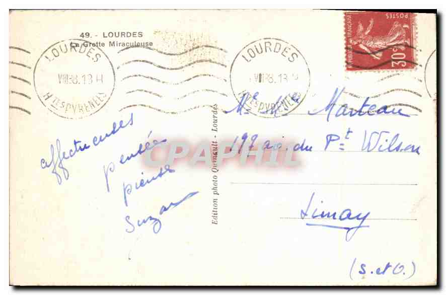 CPA Lourdes La Grotte Miraculeuse  — Verso