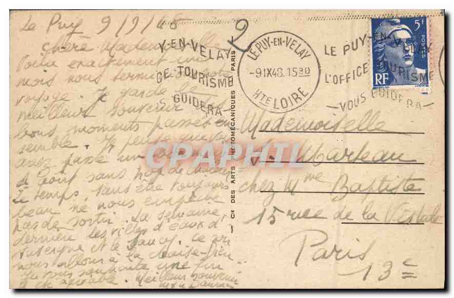 CPA Le Puy La Cathedrale et le Rocher Corneille  — Rückseite