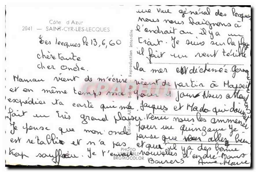 CPA Saint Cyr Les Lecques Cote d'Azur  — Rückseite