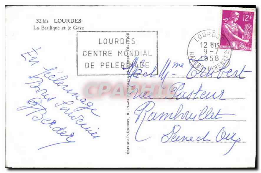 CPA Lourdes La Basilique et le Gave  — Verso