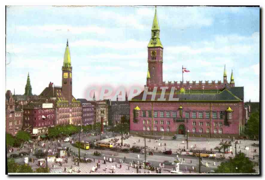CPA Copenhague La Place de l'Hotel de Ville 