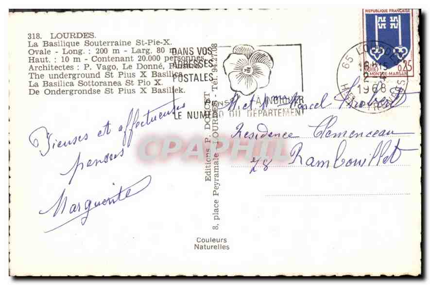 CPA Lourdes La Basilique Souterraine  — Verso