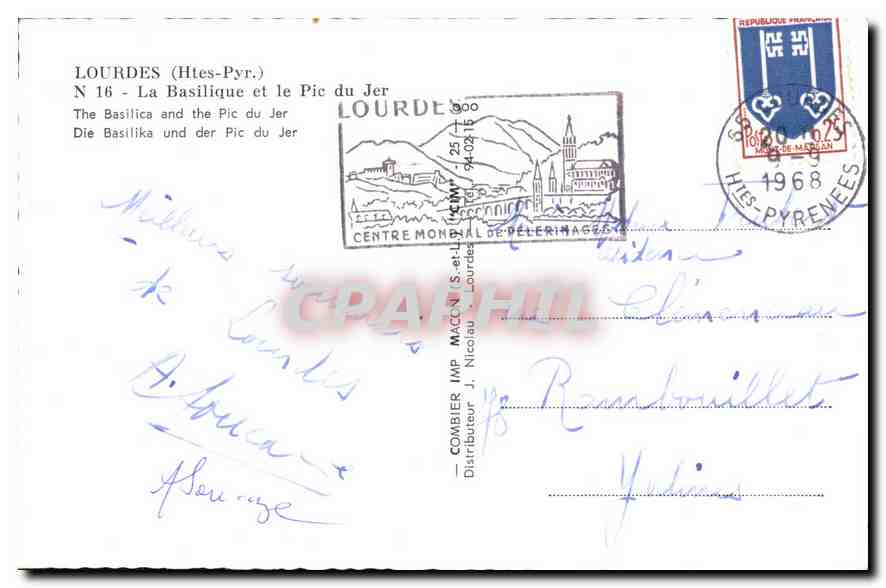 CPA Lourdes Htes Pyres La Basilique et le Pic du Jer  — Verso