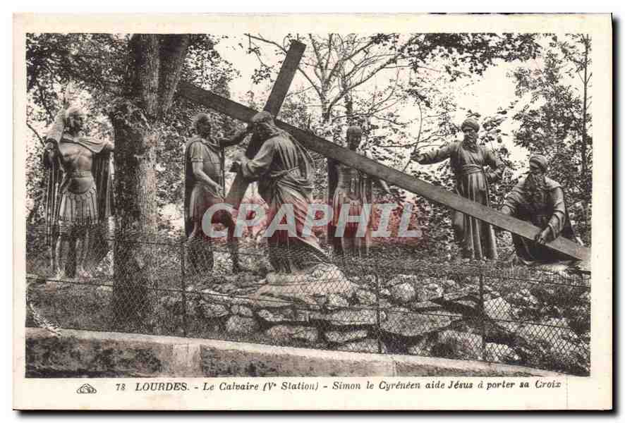 Lourdes - Le Calvaire (IVe Station) - Simon le Cyrénéen aide Jésus à porter sa Croix