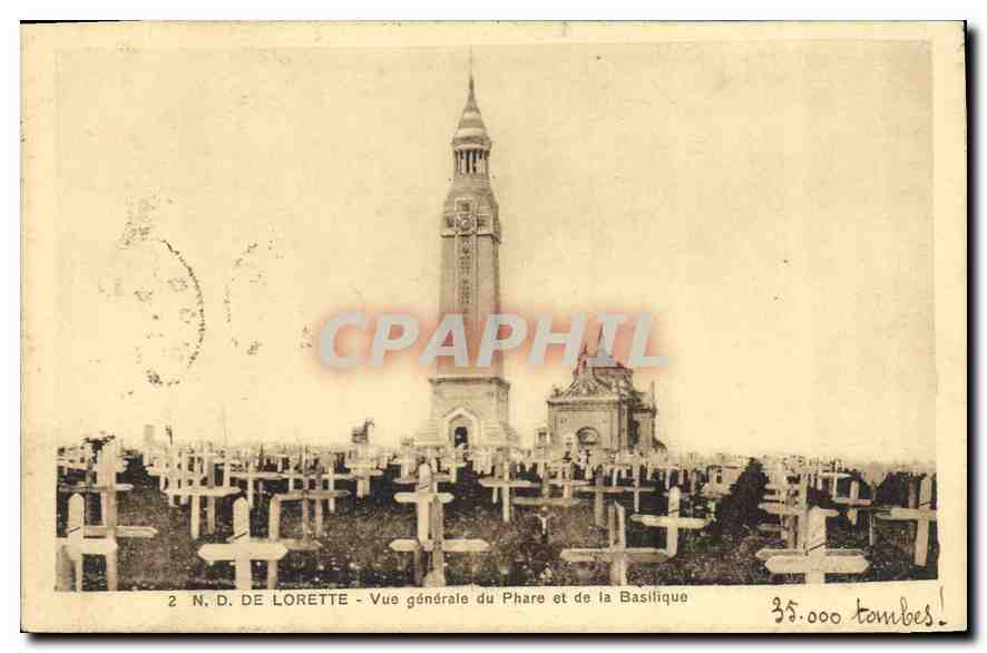 CPA ND de Lorette Vue generale du Phare et le Basilique 