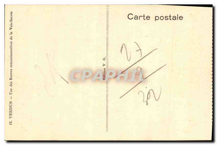 CPA Verdun Une des Bornes commemoratives de la Voie Sacree  — Rückseite