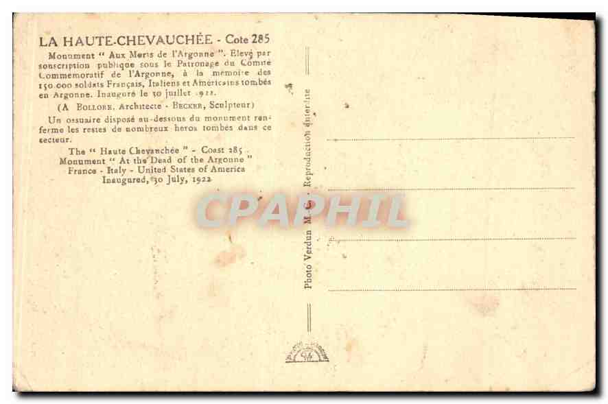 La Haute-Chevauchée — Monument aux Morts de l'Argonne — Photo Verdian — Back