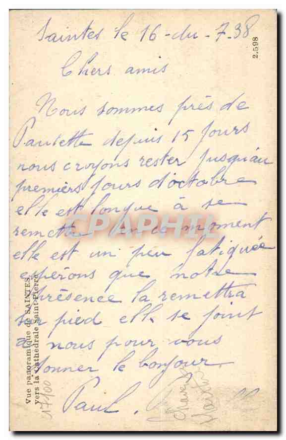 Saintes — Vue panoramique de la cathédrale Saint-Etienne — Éditeur inconnu, n° de série 2.598 — Verso