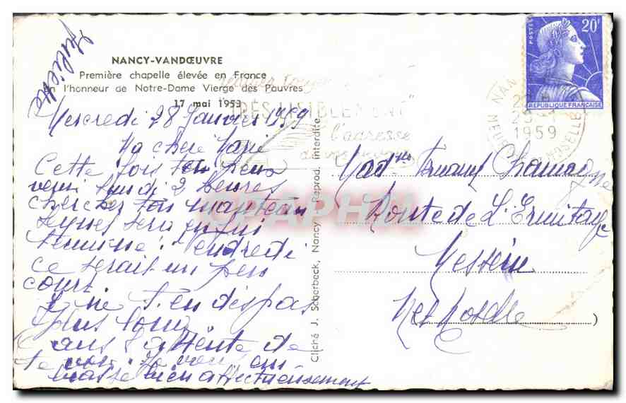 CPA Nancy Vandceuvre Premiere chapelle elevee en France  — Verso