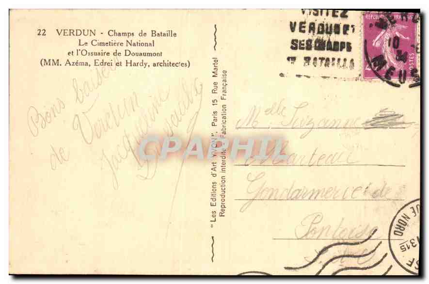 Verdun - Champs de Bataille — Le Cimetière National et l'Ossuaire de Douaumont — Les Éditions d'Art Vichy — Rückseite