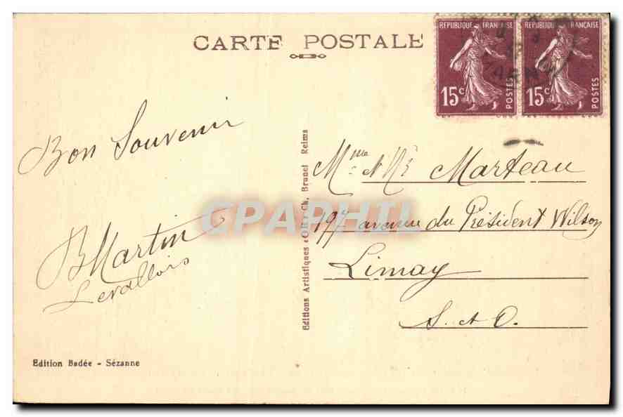 CPA Sezanne Marne Monument du Souvenir  — Back