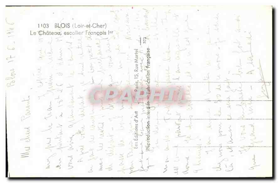CPA Blois Loir et Cher Le Chateau escalier Francois  — Verso