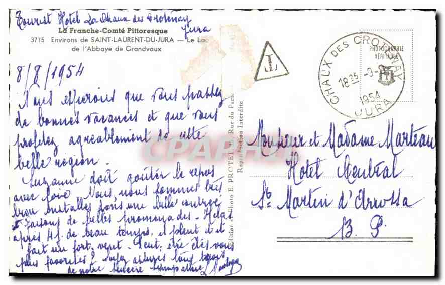 CPA Jura Touriste Route de St Claude a La Faucille  — Rückseite