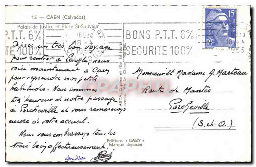 CPA Caen Calvados Palais de Justice et Place St Sauveur  — Rückseite