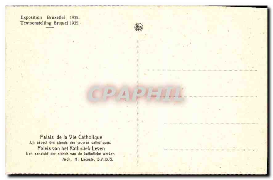 CPA Exposition Bruxelles 1935 Palais de Vie Catholique Un aspect des ceuvres catholiques  — Back