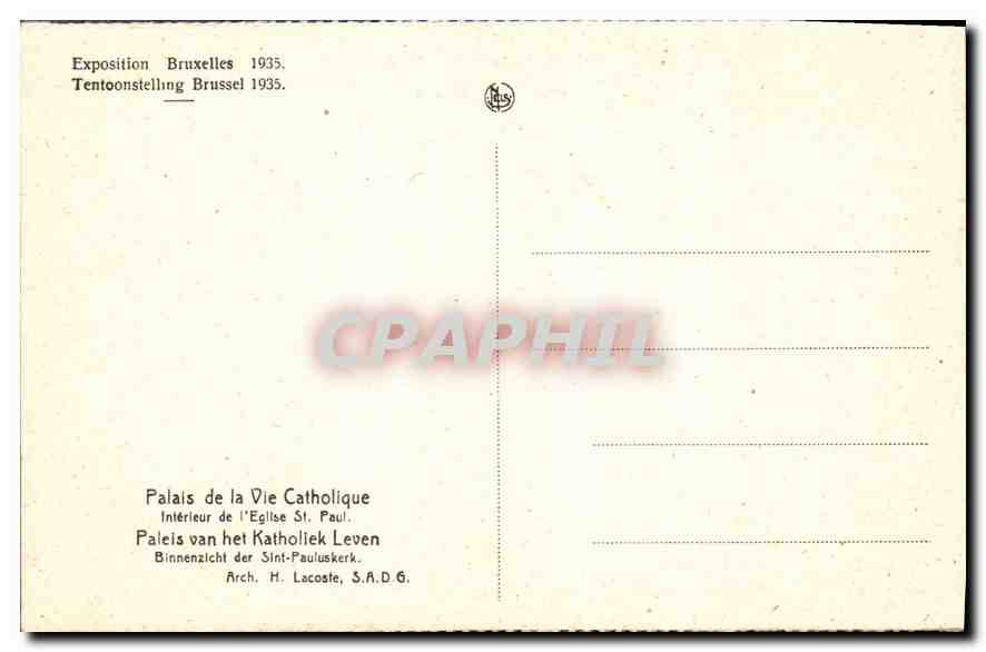 Innenansicht der Kirche Saint-Paul — Brüsseler Ausstellung 1935 — Arch. H. Lacoste, S.A.D.G. — Rückseite